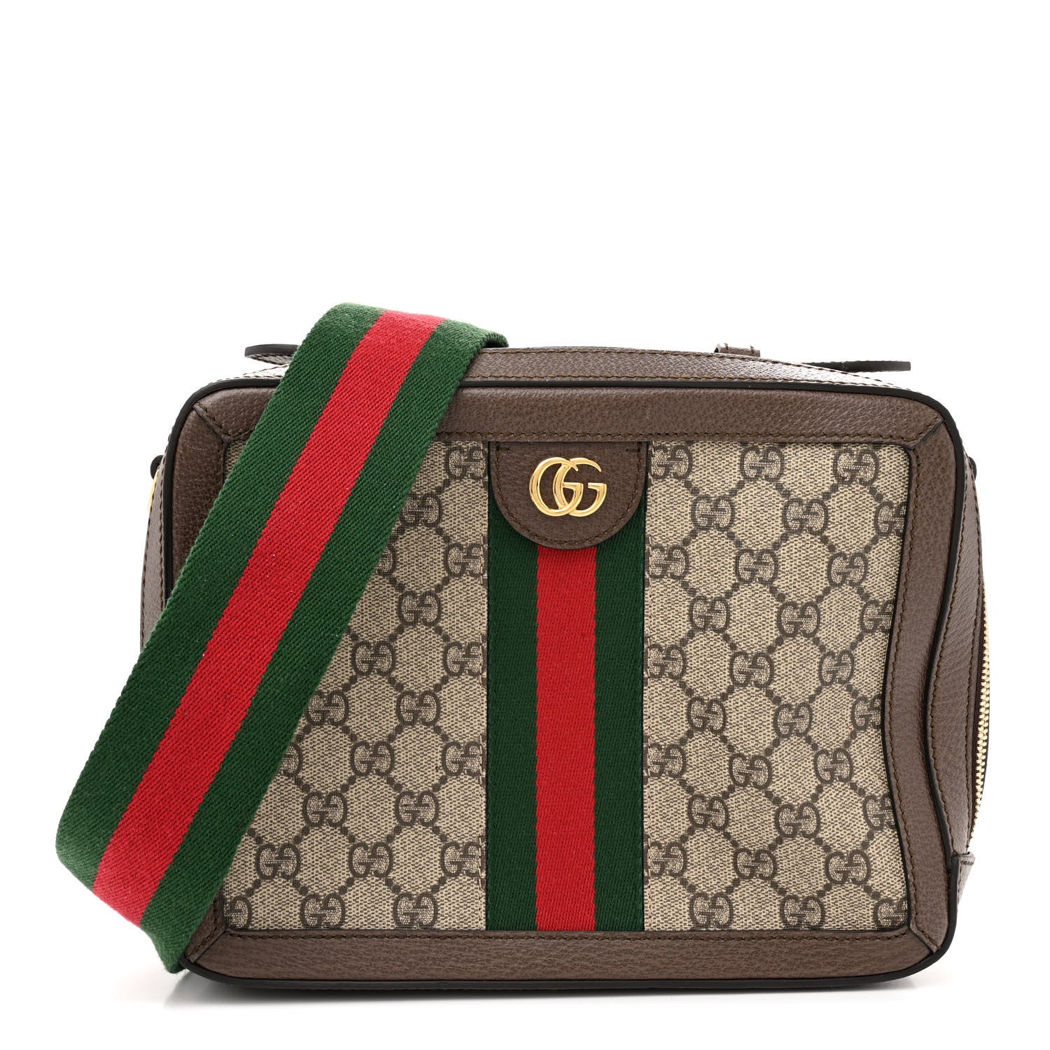 Gucci GG Supreme Monogram Web Small Ophidia Top Handle Shoulder Bag Brown 1 of 13