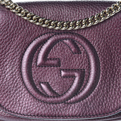 Gucci Metallic Pebbled Calfskin Small Soho Flap Crossbody Burgundy 8 of 14