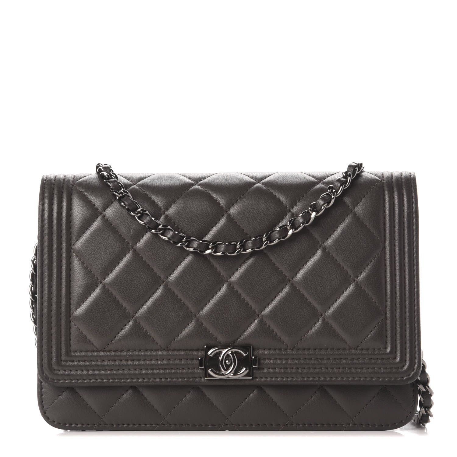 Chanel Lambskin Quilted Boy Wallet On Chain WOC Grey 1 of 12