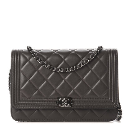 Chanel Lambskin Quilted Boy Wallet On Chain WOC Grey 1 of 12