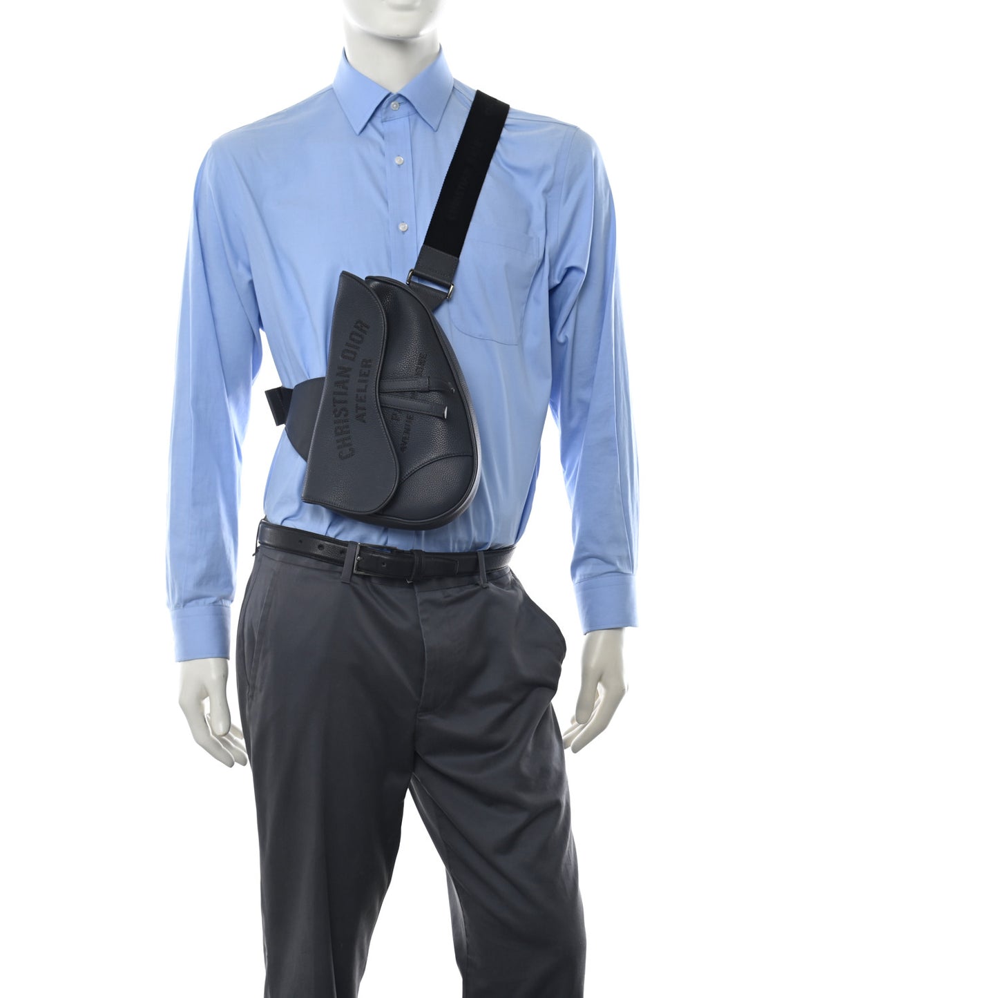 Calfskin Atelier Signature Print Mens Saddle Bag Grey