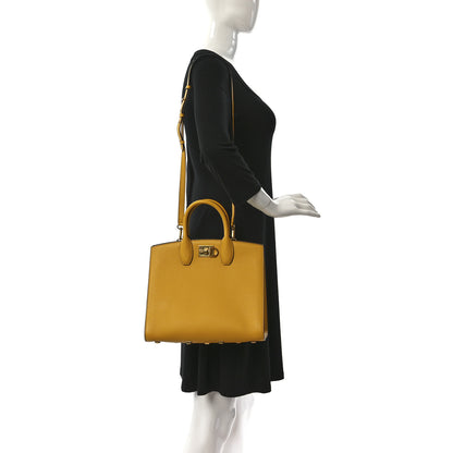 Salvatore Ferragamo Hammered Calfskin Medium The Studio Box Bag Yellow 2 of 9