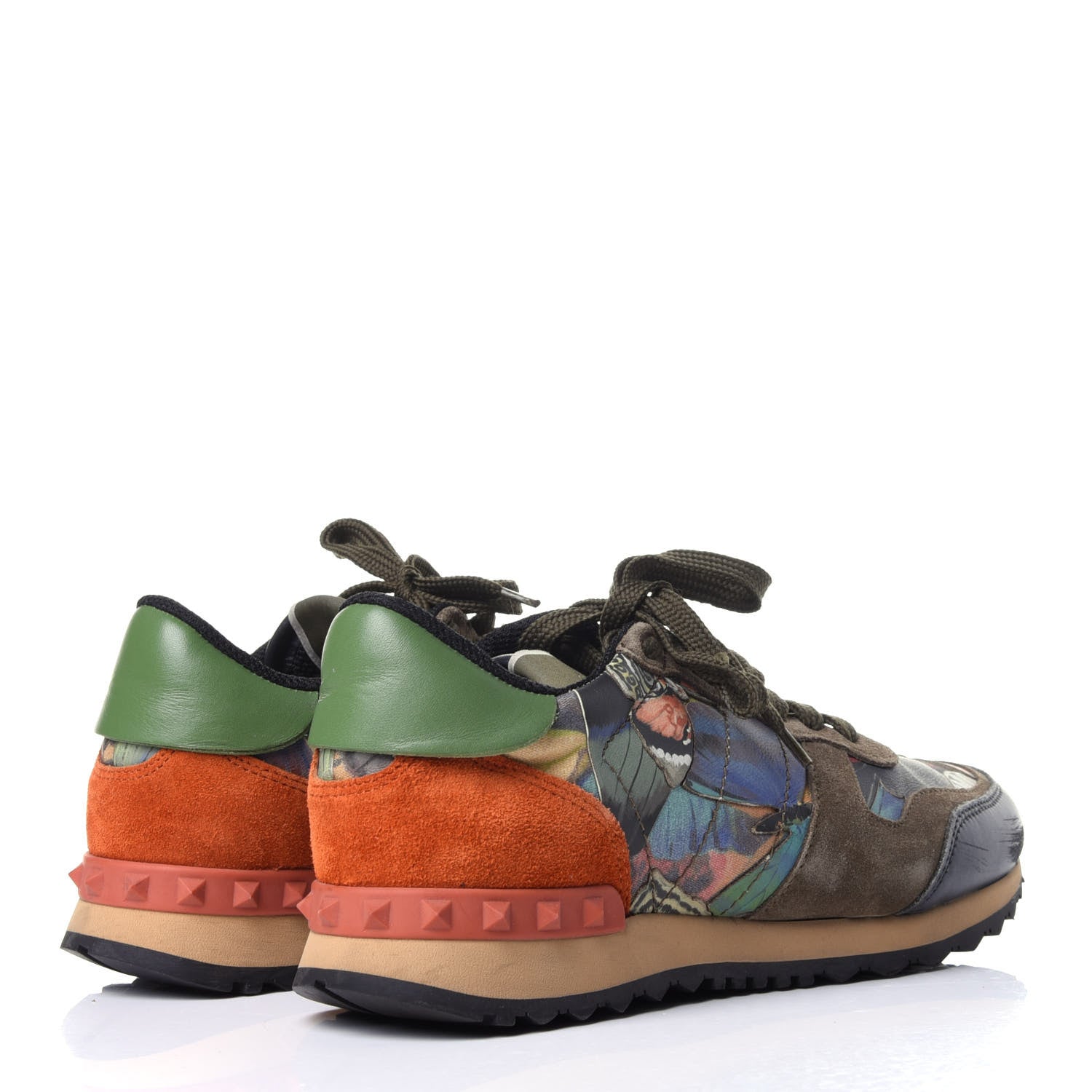 Valentino Garavani Nappa Fabric Suede Camubutterfly Womens Rockrunner Sneakers 37 Multicolor 4 of 10