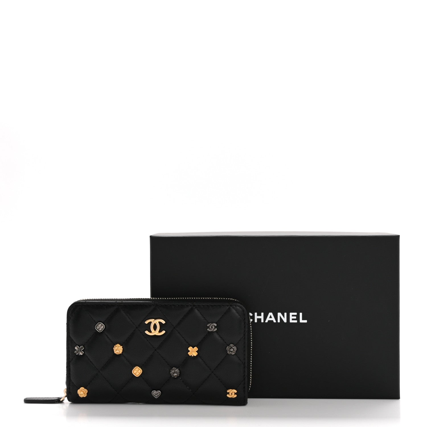 Chanel Lambskin Quilted Small Lucky Charms Zip Around Wallet Black 11 of 11
