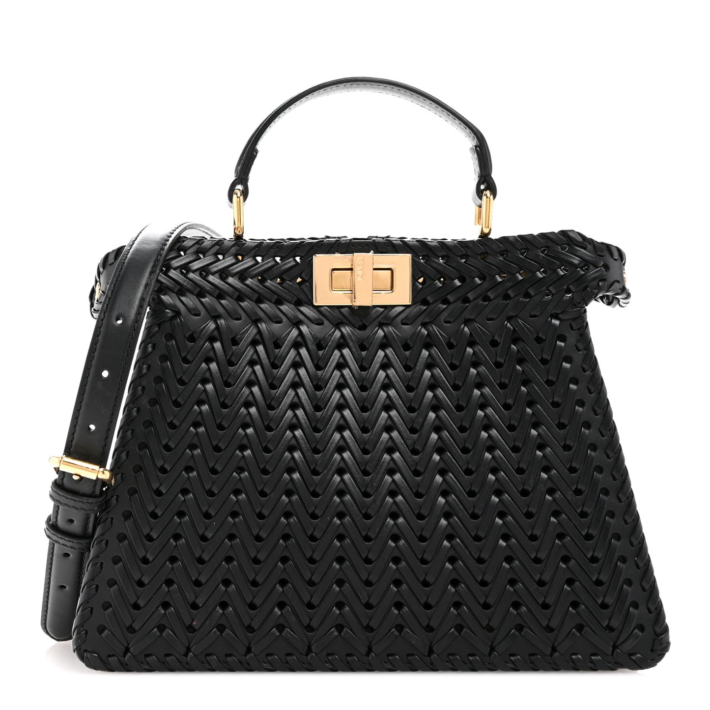 Vitello King Shiny Nappa Intreccio Petite Peekaboo I SEE U Satchel Black