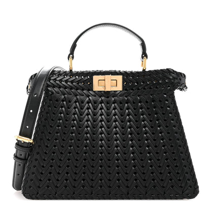 Fendi Vitello King Shiny Nappa Intreccio Petite Peekaboo I SEE U Satchel Black 1 of 12