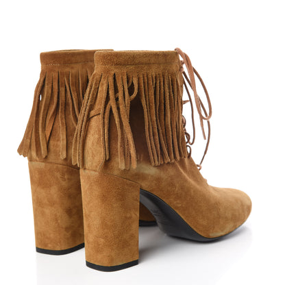 Saint Laurent Suede Babies 90 Fringe Ankle Boots 38.5 Light Tan 4 of 13
