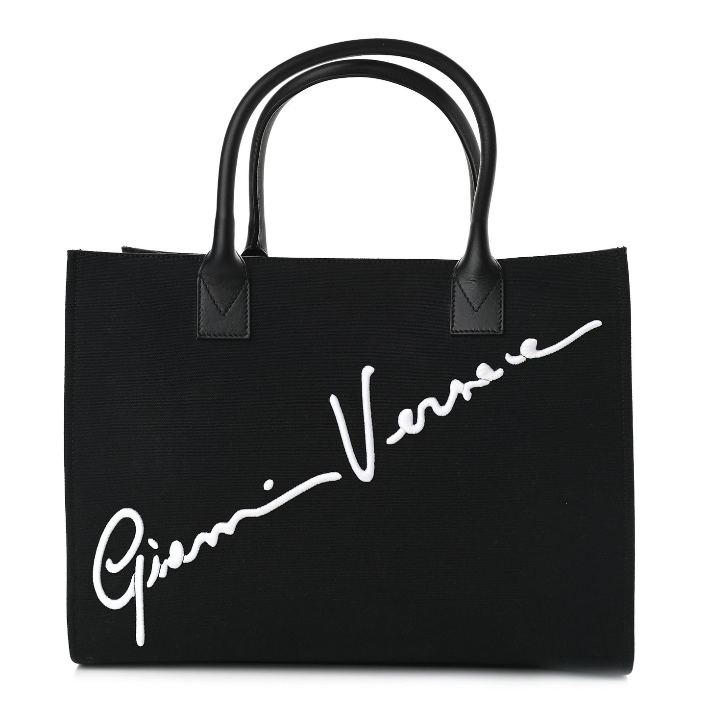Canvas Suppler Calfskin Cabas GV Signature Tote Black