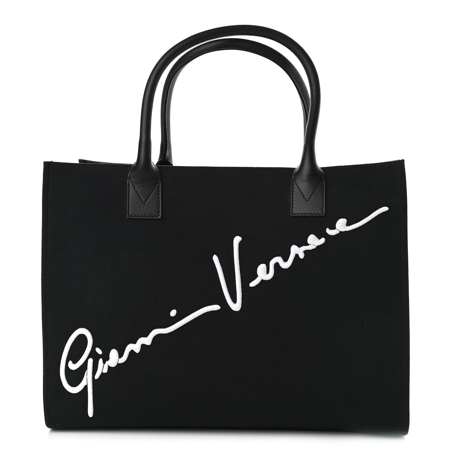 Versace Canvas Suppler Calfskin Cabas GV Signature Tote Black 1 of 8