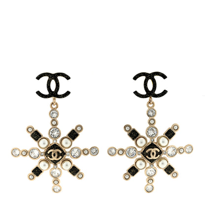 Chanel Crystal Pearl Star Glass CC Drop Clip On Earrings Gold 1 of 3