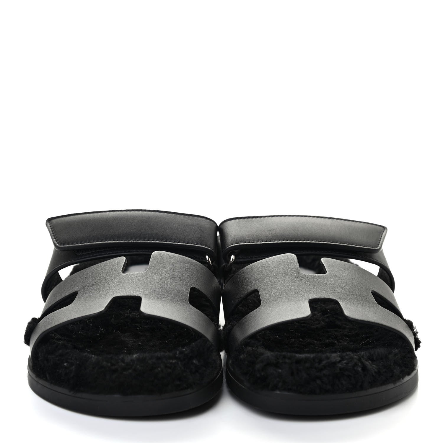 Hermes Calfskin Woolskin Womens Chypre Sandals 39 Black 2 of 8