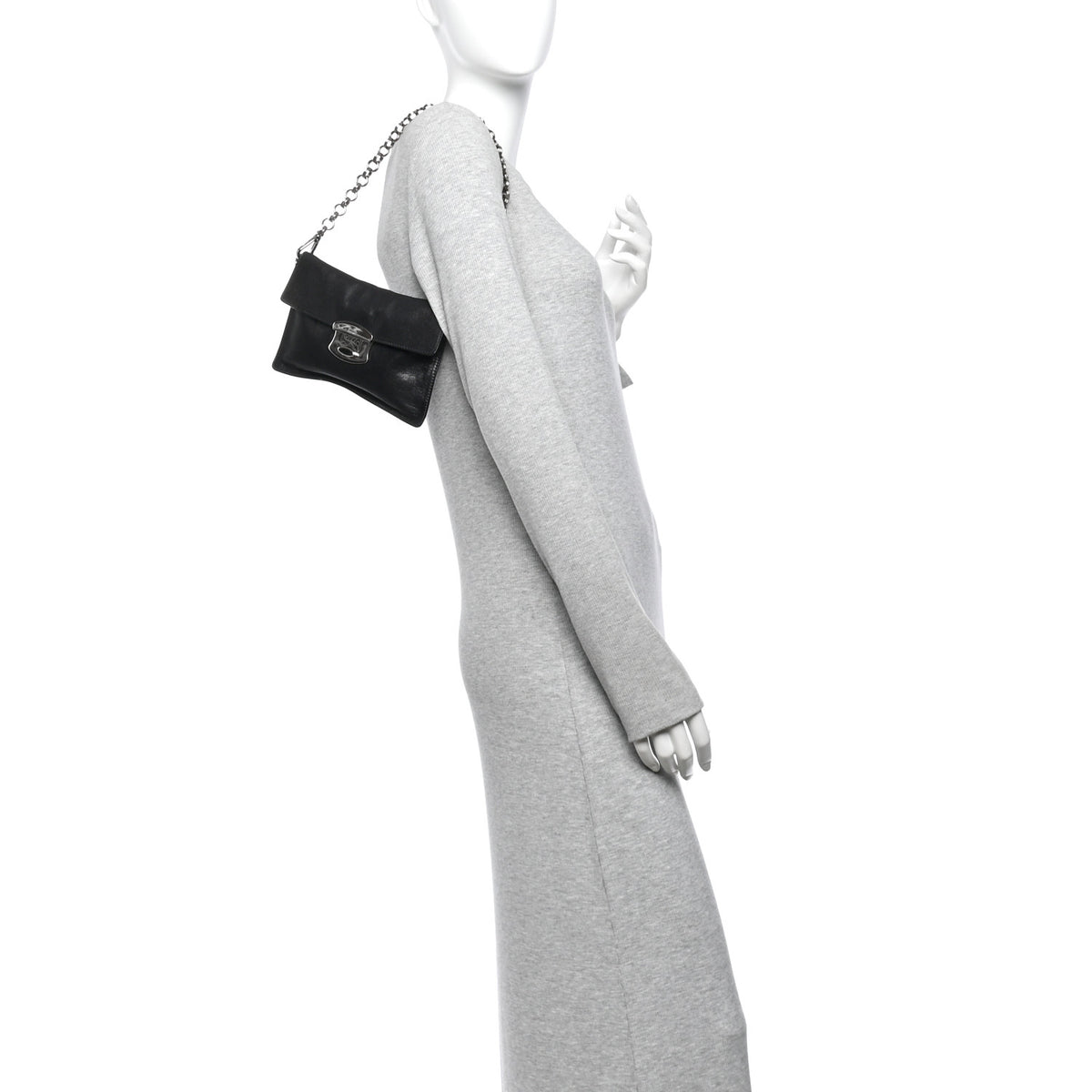 Prada Glace Calf Pushlock Chain Shoulder Bag Black 2 of 10