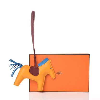 Hermes Milo Lambskin Grigri Rodeo Horse Bag Charm MM Jaune D'Or Bleu Zanzibar Rouge H 3 of 5
