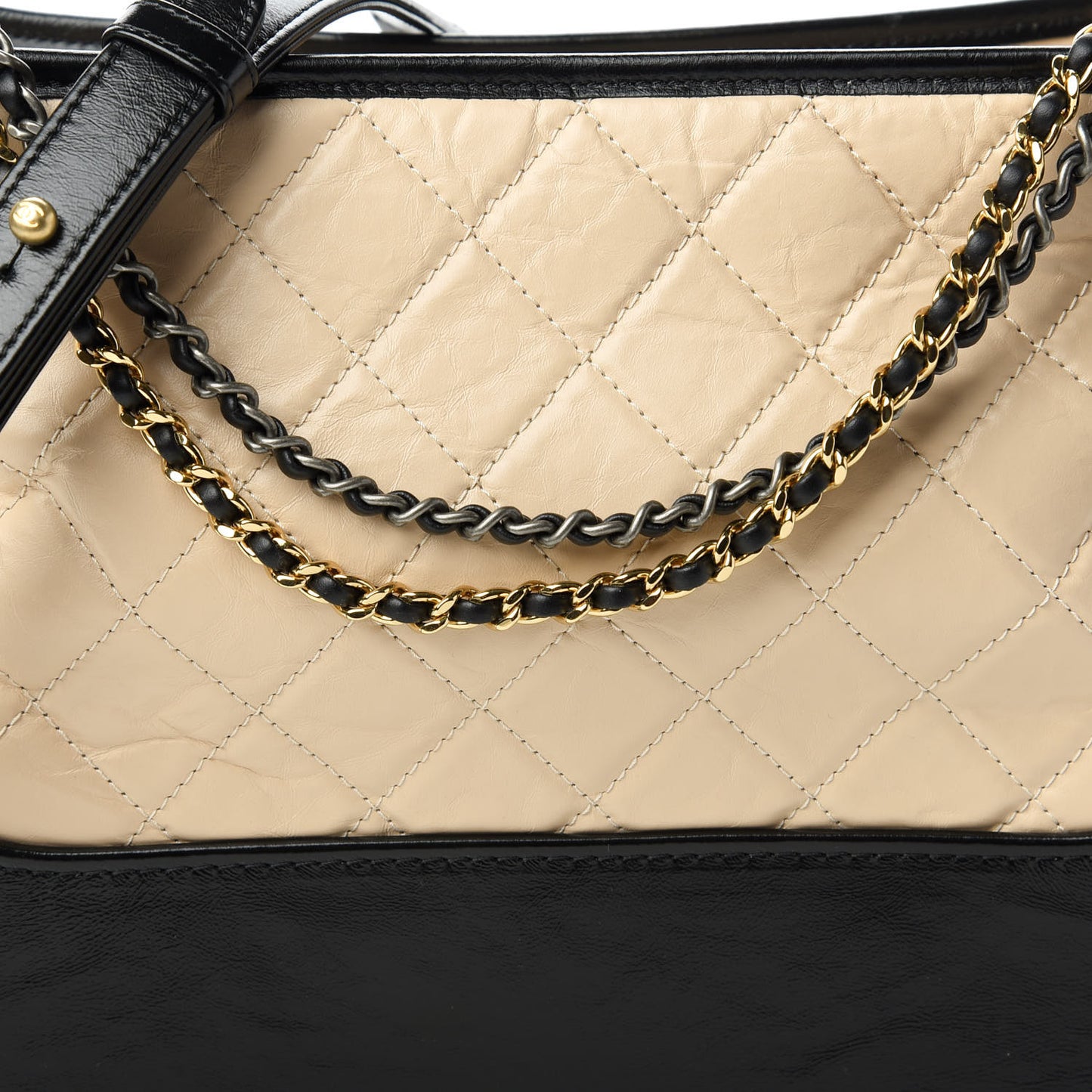 Aged Calfskin Quilted Medium Gabrielle Hobo Beige Black