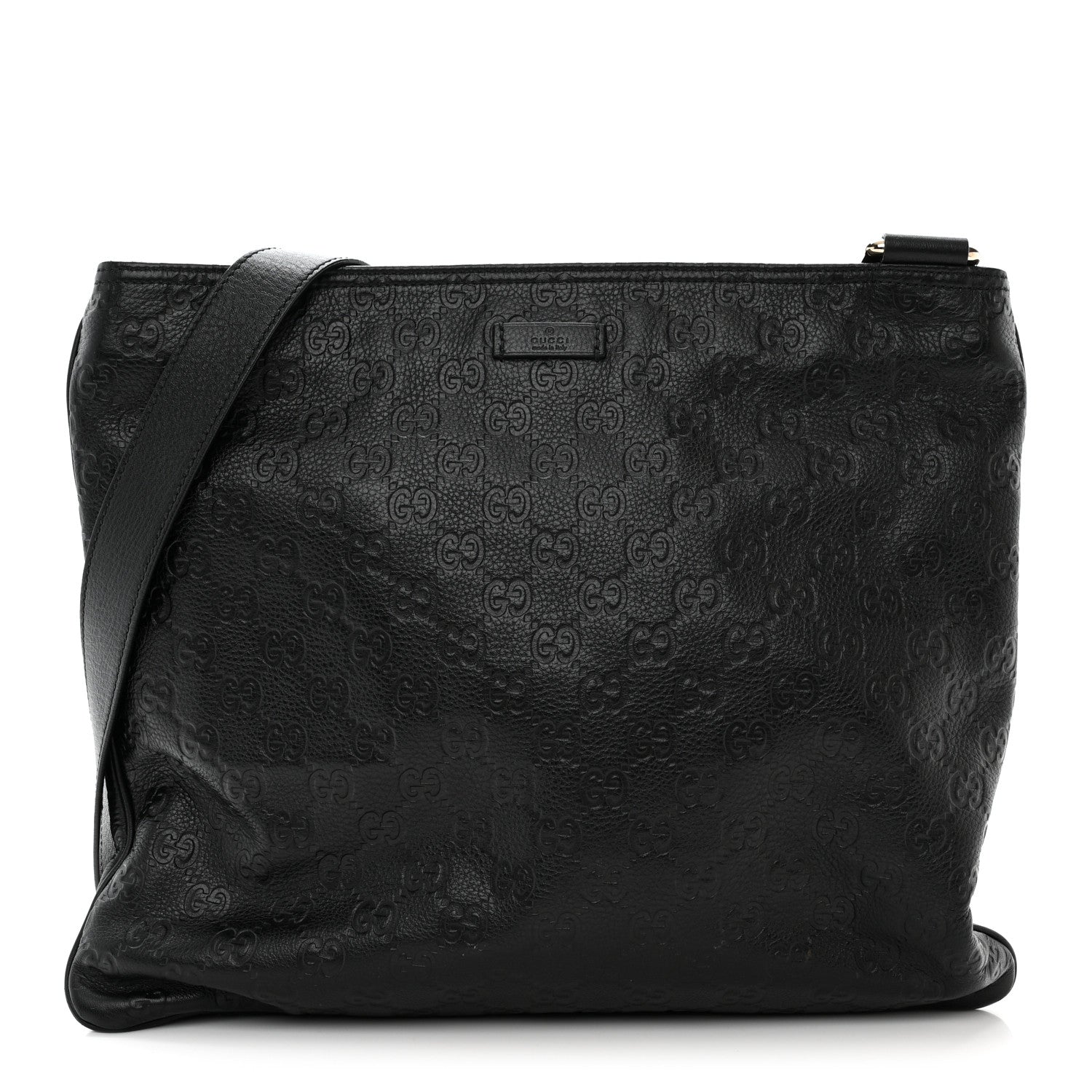 Gucci Guccissima Medium Flat Messenger Bag Black 1 of 10