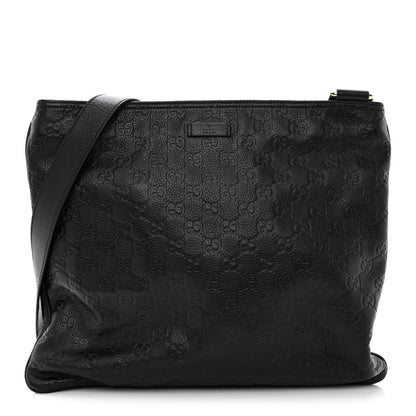 Gucci Guccissima Medium Flat Messenger Bag Black 1 of 10