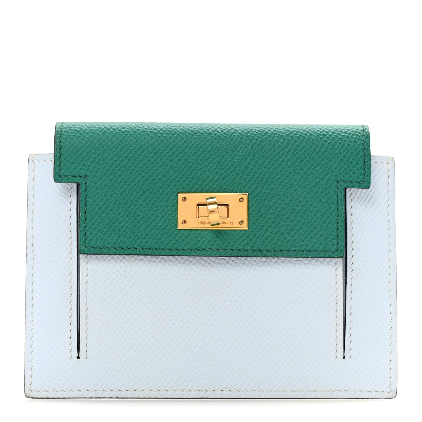 Epsom Tricolor Kelly Pocket Compact Wallet Vert Jade Bleu Brume Vert Bosphore