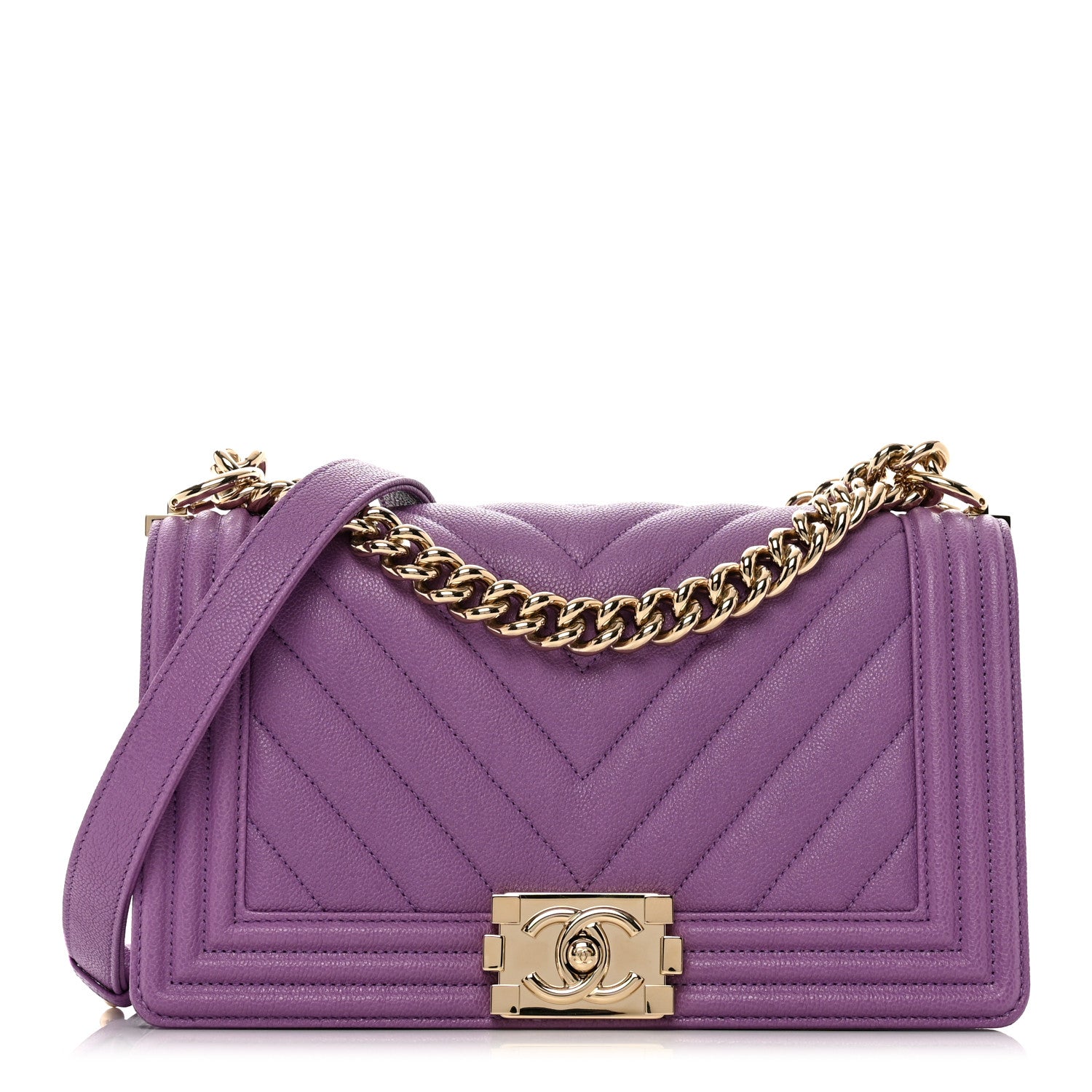 Chanel Caviar Chevron Quilted Medium Boy Flap Purple 1 of 9