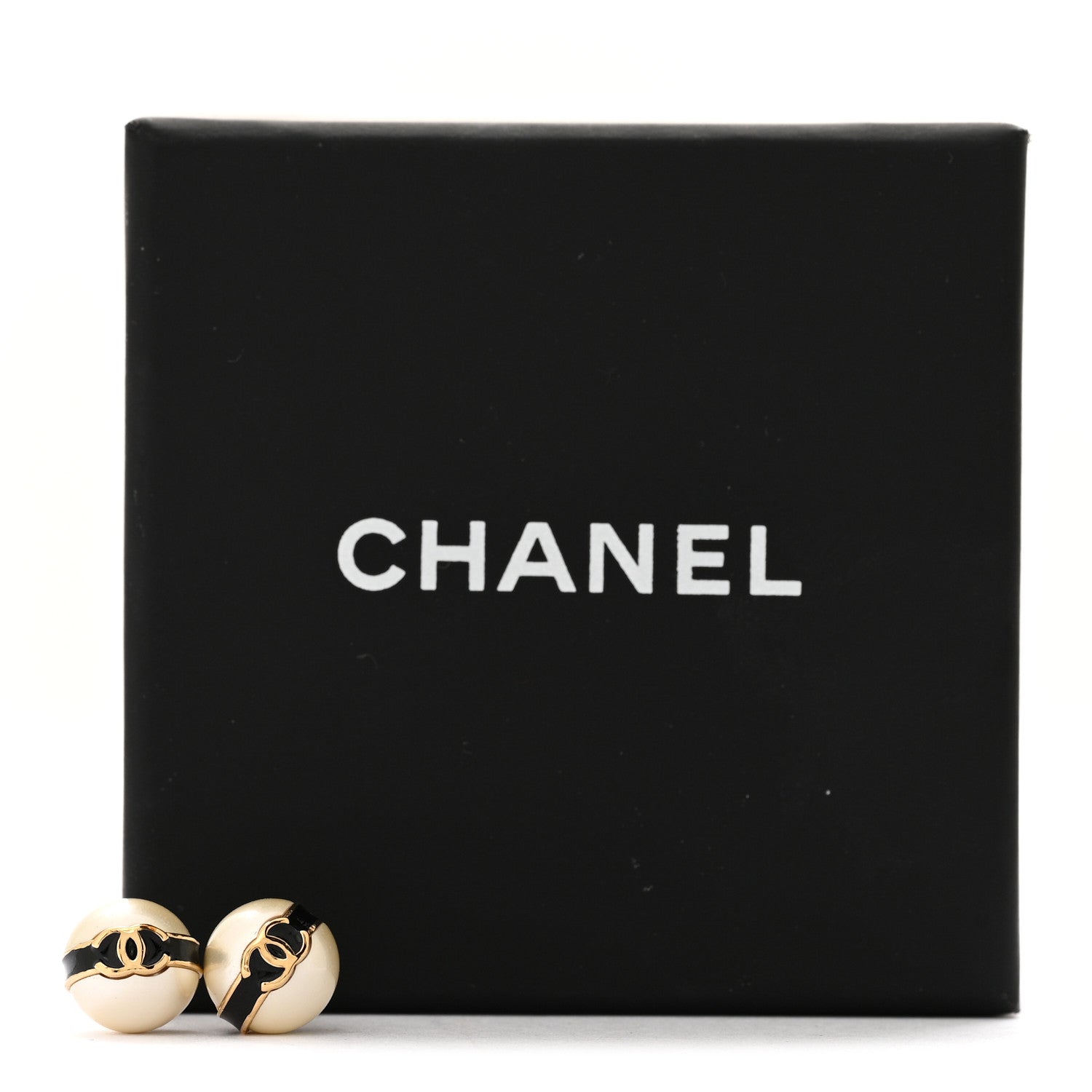 Chanel Pearl Metal CC Stud Earrings Gold Black White 5 of 5