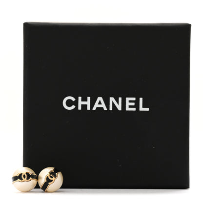 Chanel Pearl Metal CC Stud Earrings Gold Black White 5 of 5