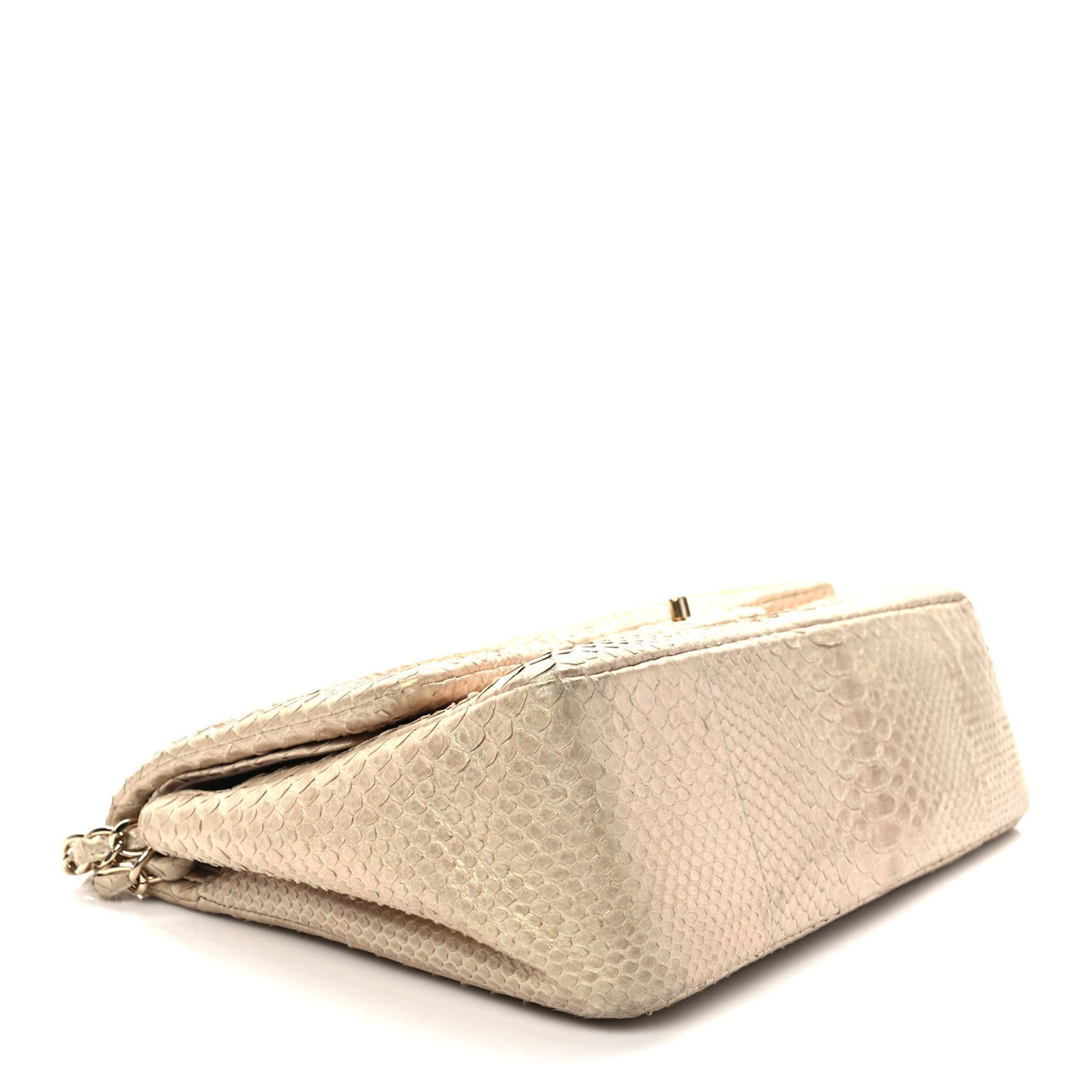 Metallic Snakeskin Jumbo Double Flap Light Beige