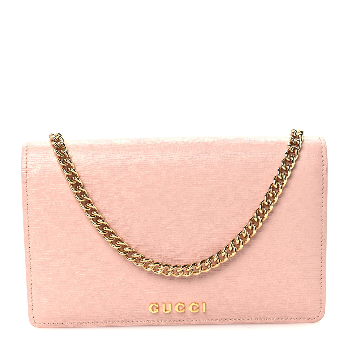 Gucci Textured Calfskin Script Logo Wallet On Chain Light Pink 1 of 10