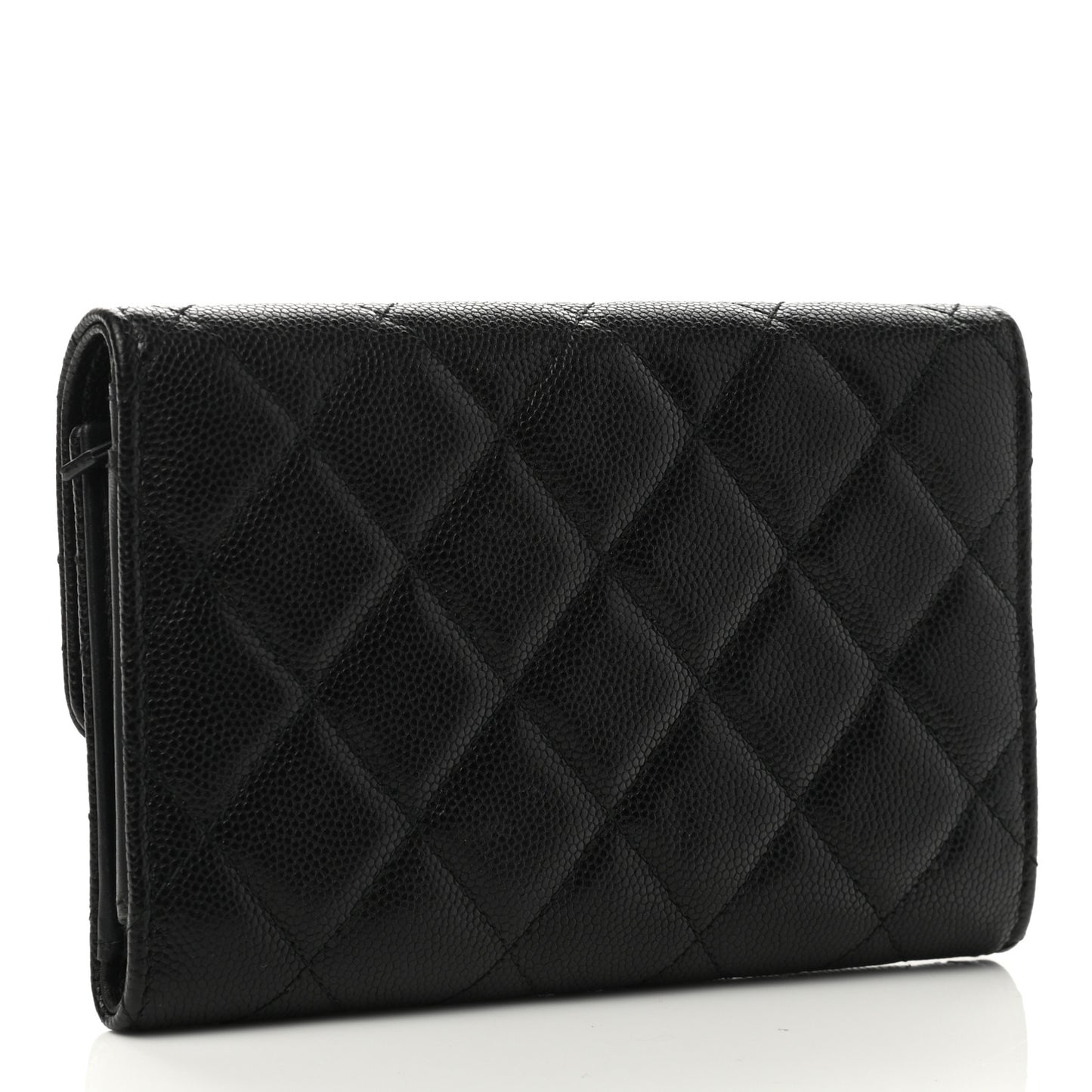 Caviar Quilted Small Golden Class Flap Wallet Black