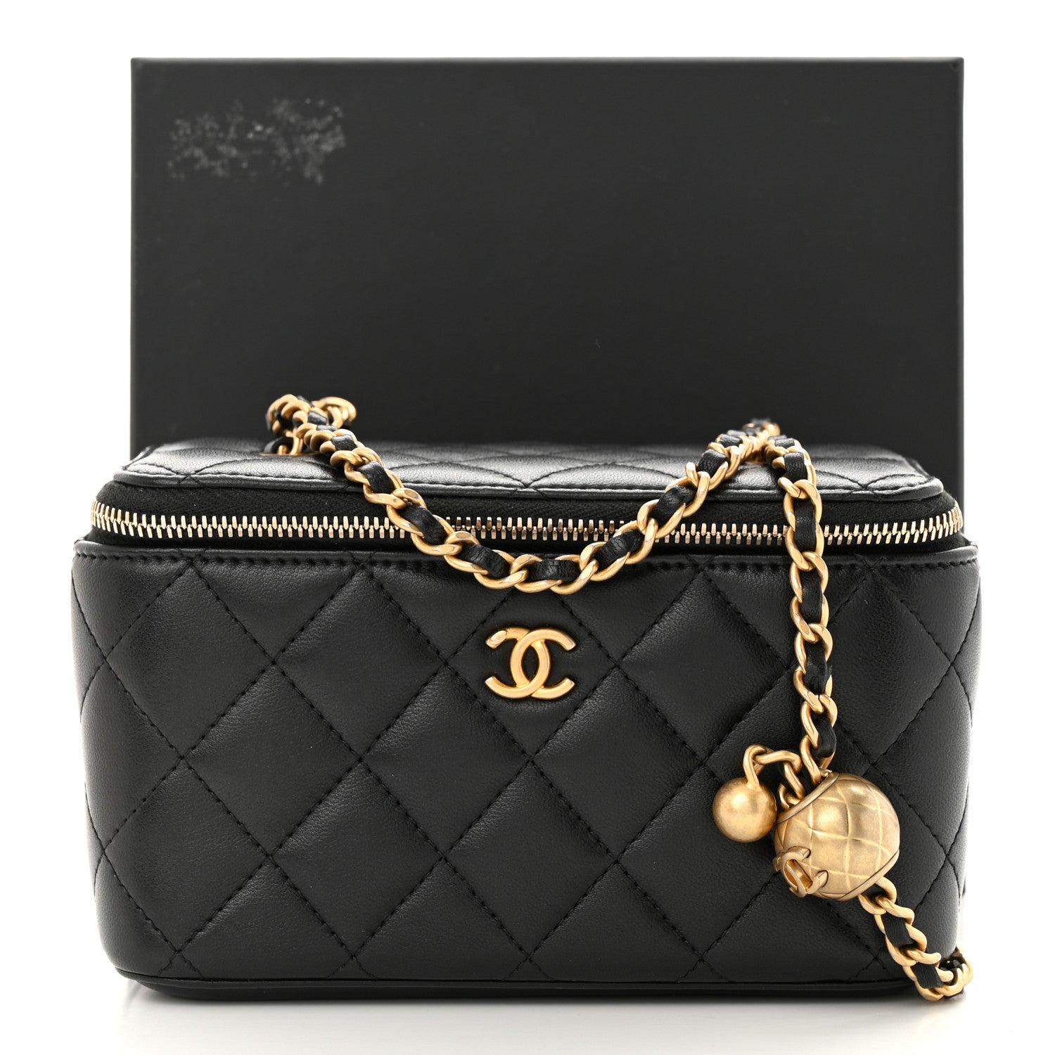 Chanel Lambskin Quilted Pearl Crush Small Vanity Case With Chain Black 13 of 13