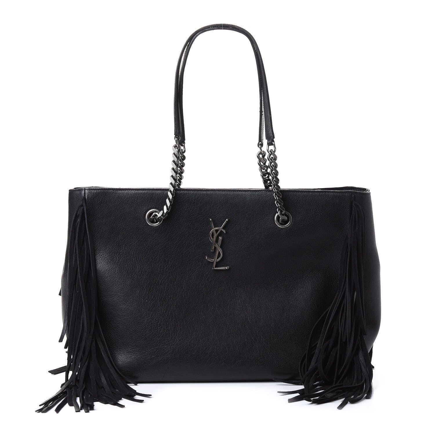 Saint Laurent Calfskin Fringe Monogram Shopping Tote Black 1 of 4