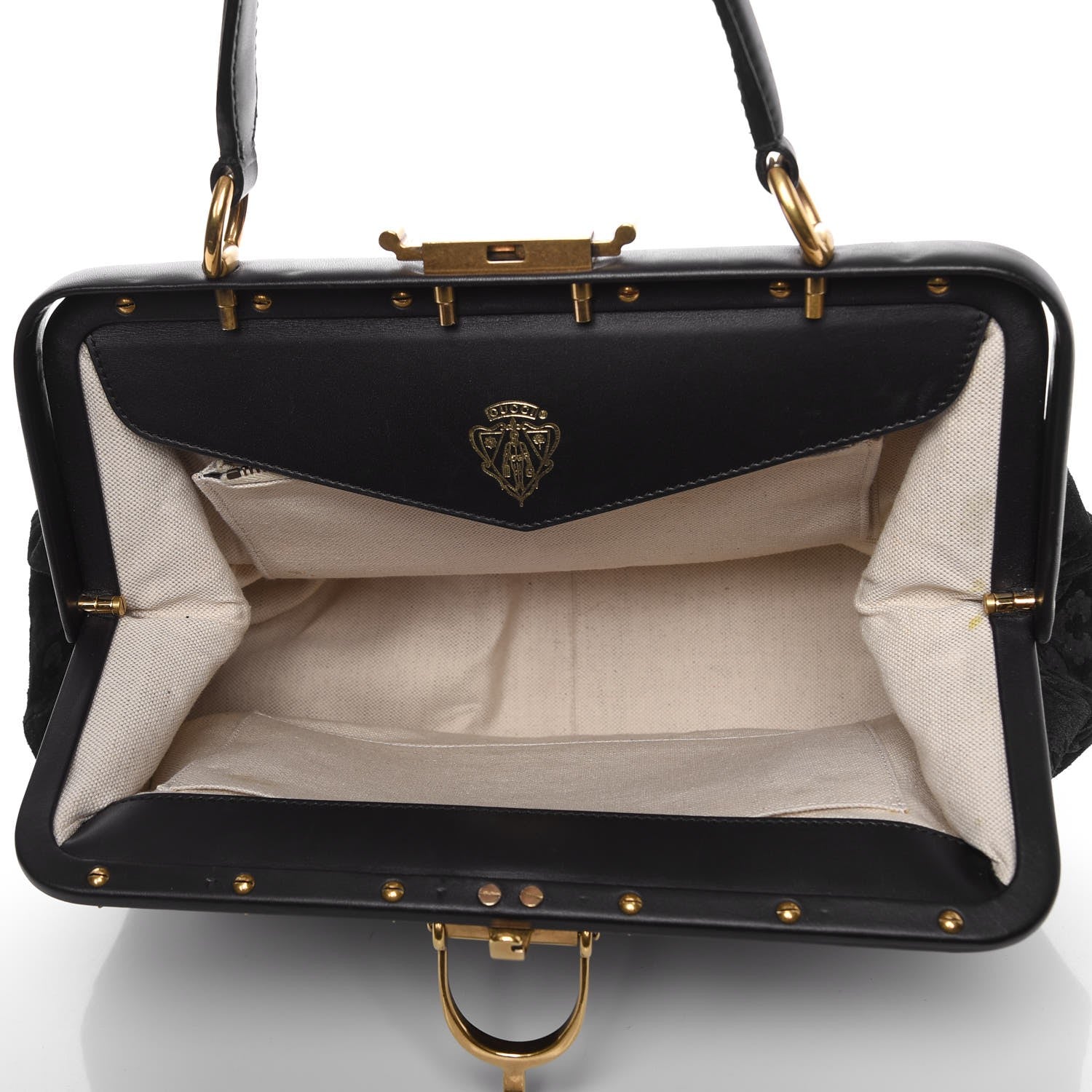 Gucci Nubuck Brocade Medium Lady Stirrup Top Handle Black 6 of 11