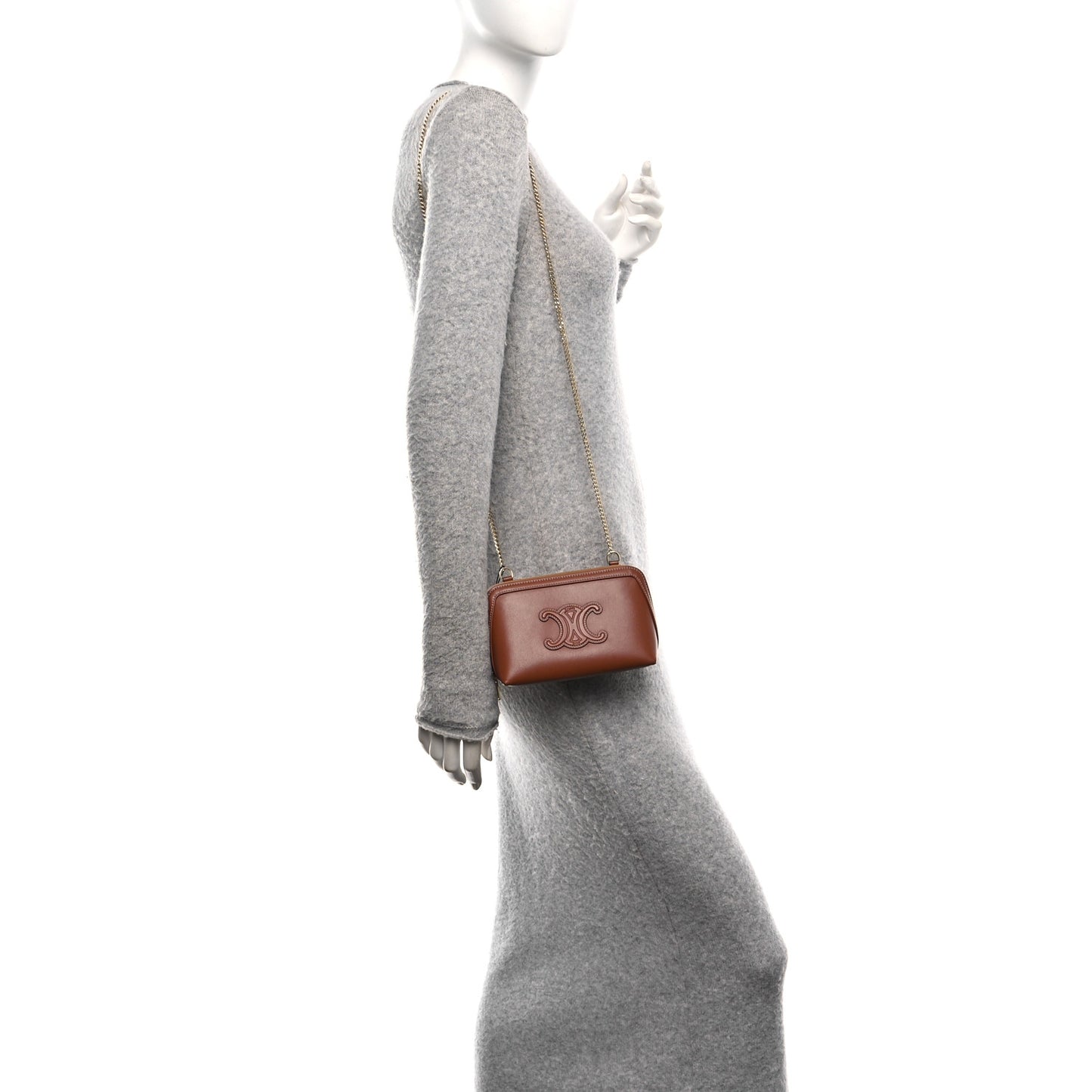Smooth Calfskin Cuir Triomphe Clutch on Chain Tan