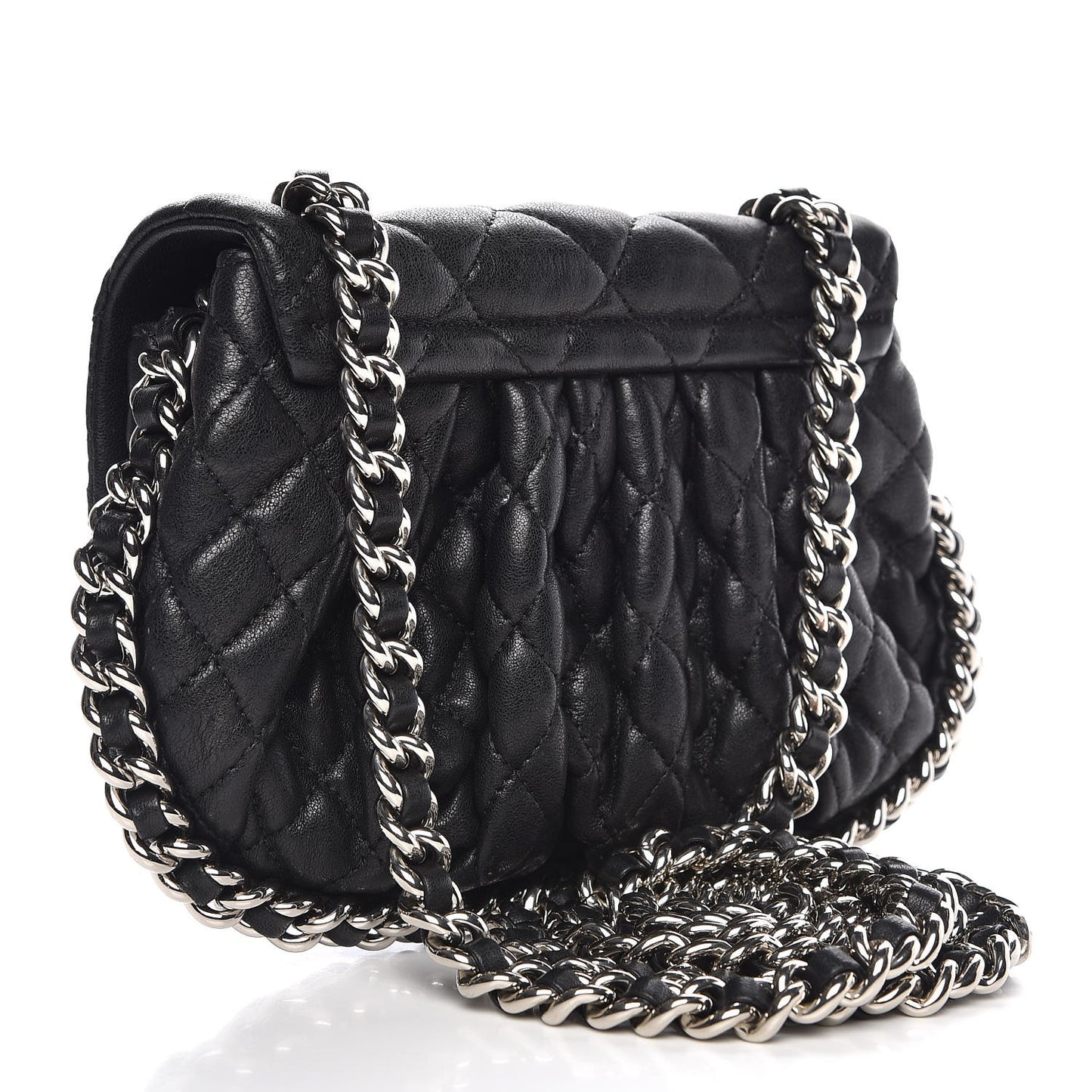 Washed Lambskin Quilted Mini Chain Around Flap Black