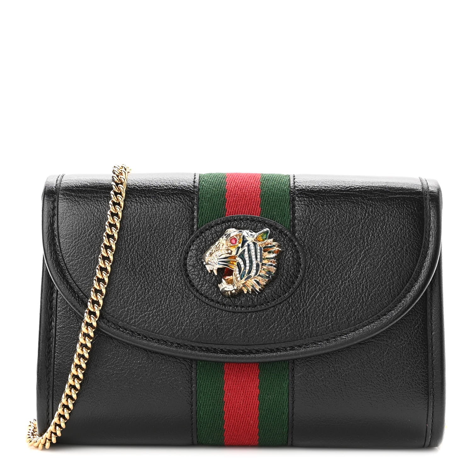 Gucci Textured Calfskin Web Mini Rajah Slim Flap Shoulder Bag Black 1 of 9