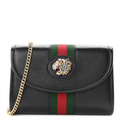 Gucci Textured Calfskin Web Mini Rajah Slim Flap Shoulder Bag Black 1 of 9