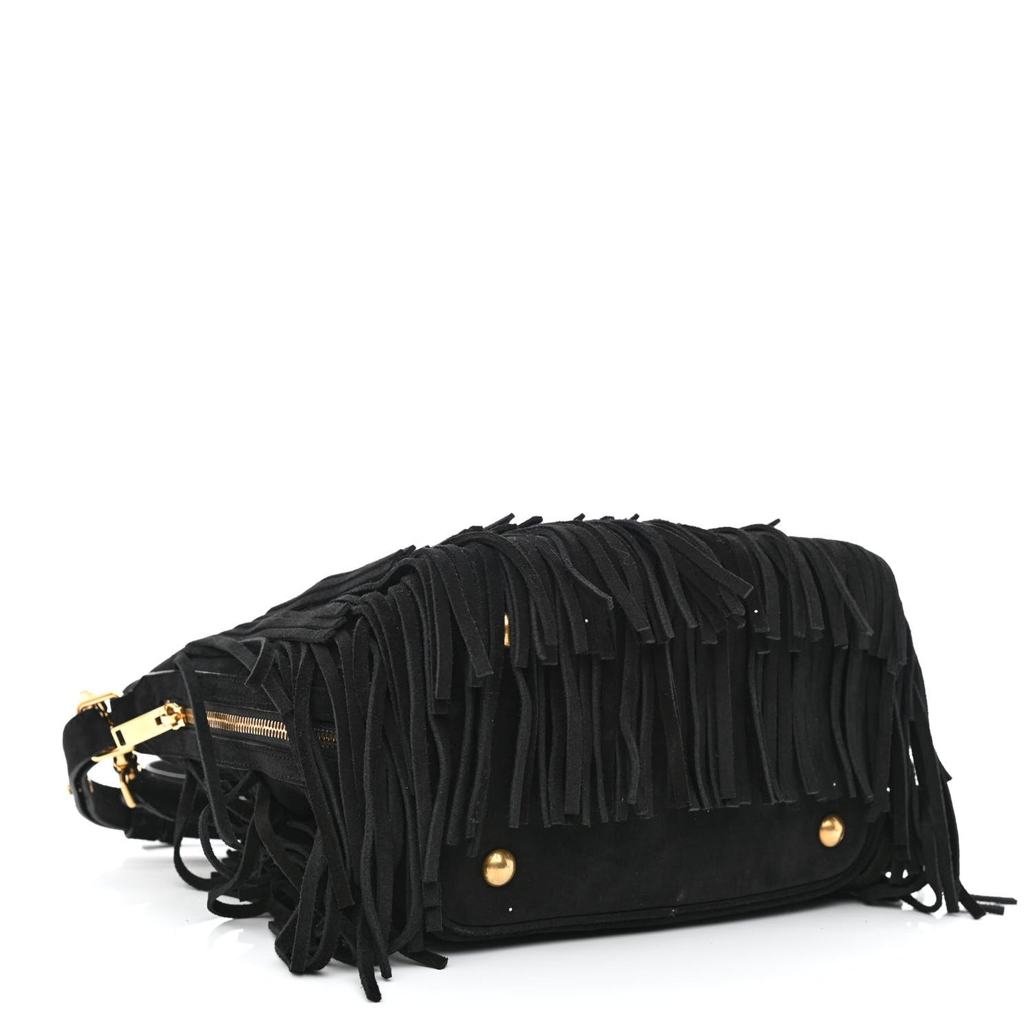 Suede Calfskin Small Emmanuelle Fringe Bucket Bag Black