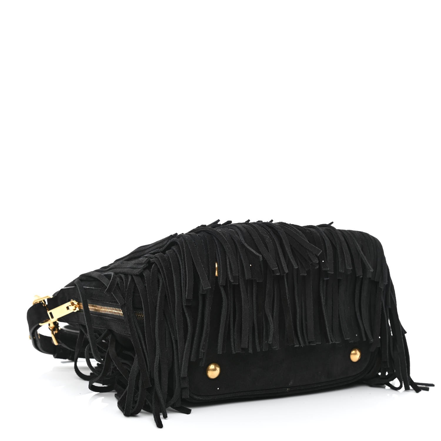 Saint Laurent Suede Calfskin Small Emmanuelle Fringe Bucket Bag Black 3 of 9