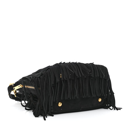 Saint Laurent Suede Calfskin Small Emmanuelle Fringe Bucket Bag Black 3 of 9