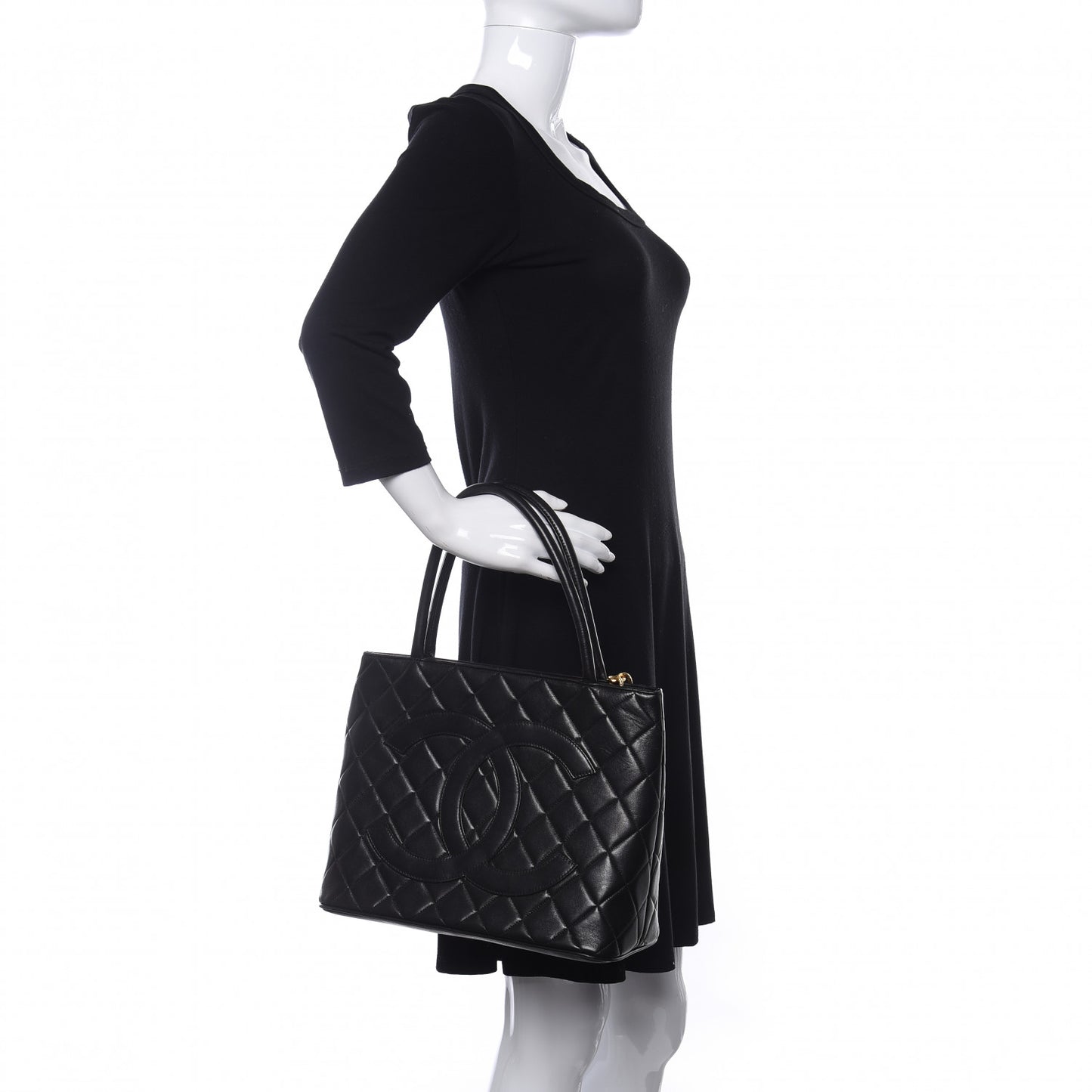 Lambskin Quilted Medallion Tote Black