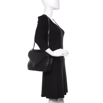 Saint Laurent Sheepskin Matelasse Chevron Monogram Large College Satchel Black 2 of 10