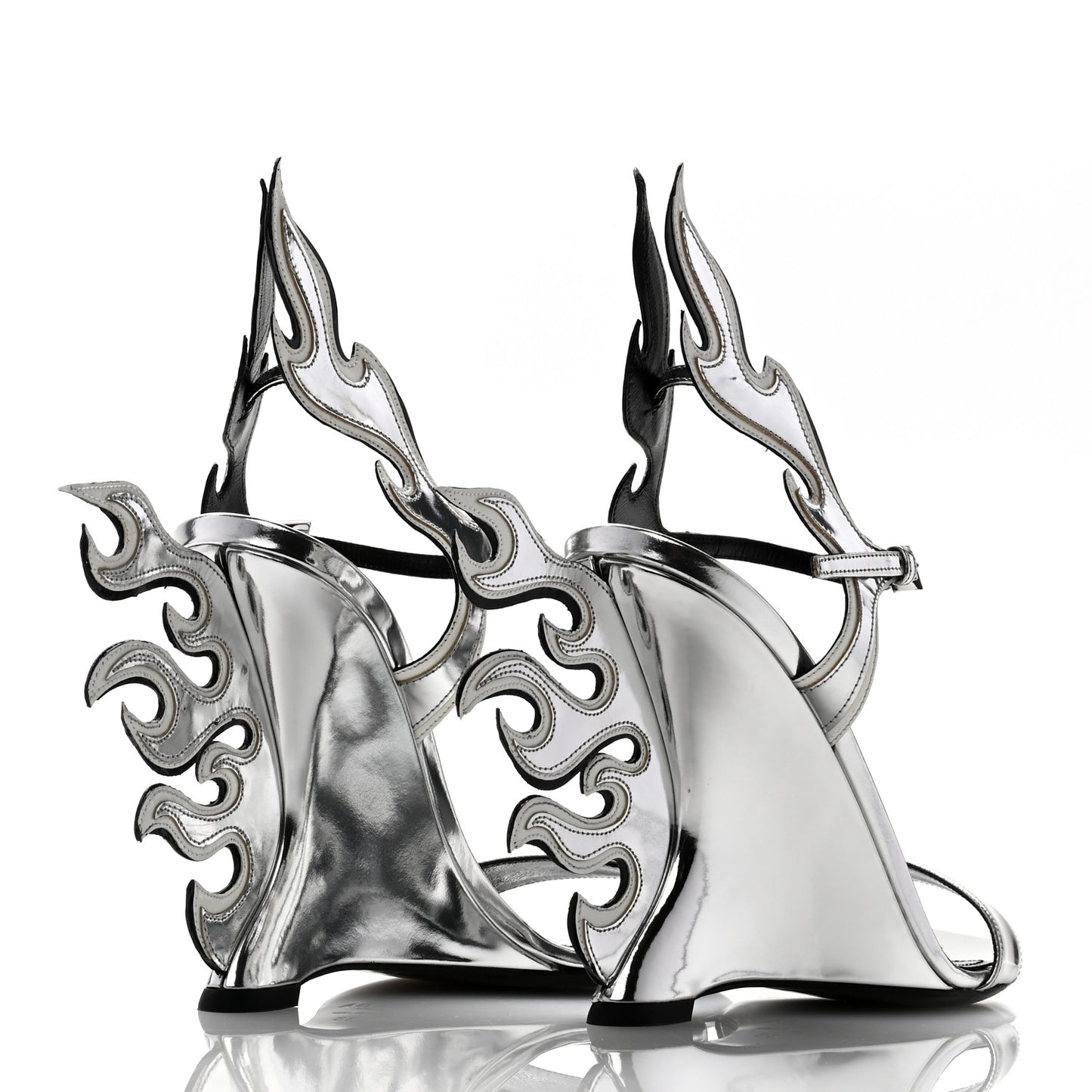 Spazzolato Flame Wedge Sandals 38 Argento
