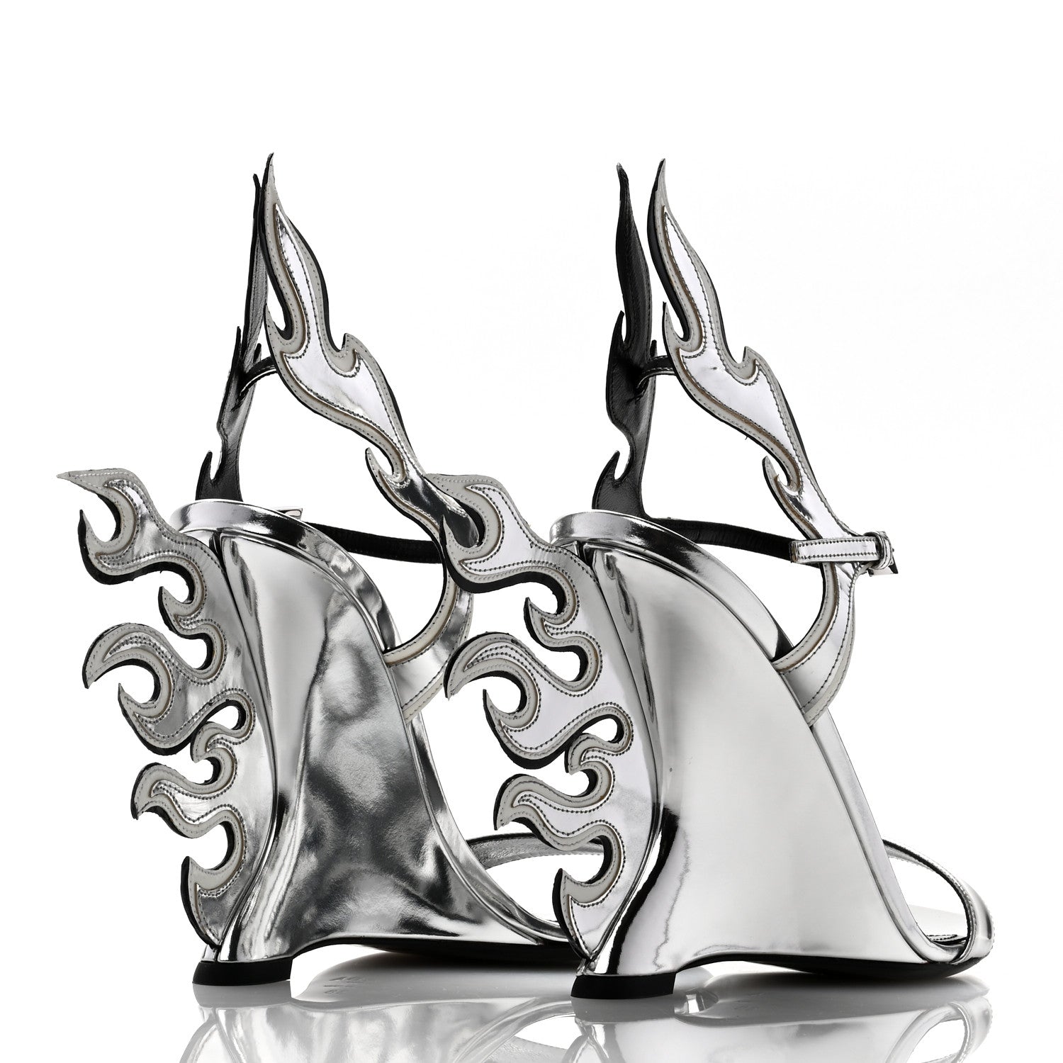 Prada Spazzolato Flame Wedge Sandals 38 Argento 4 of 7