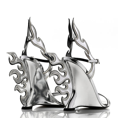 Prada Spazzolato Flame Wedge Sandals 38 Argento 4 of 7