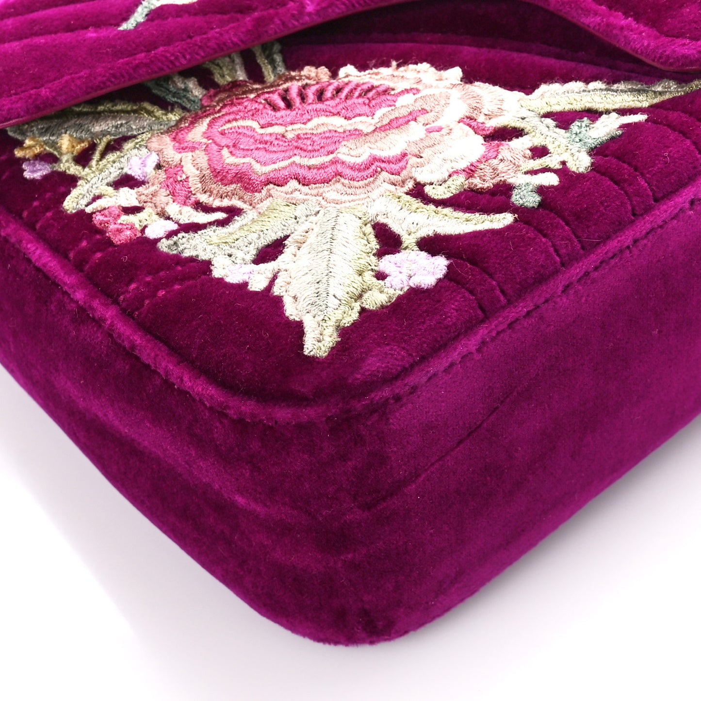 Velvet Matelasse Embroidered Small GG Marmont Shoulder Bag Fuchsia Violet Cyclamen