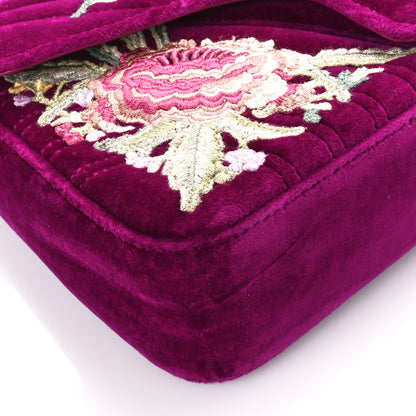 Gucci Velvet Matelasse Embroidered Small GG Marmont Shoulder Bag Fuchsia Violet Cyclamen 10 of 13