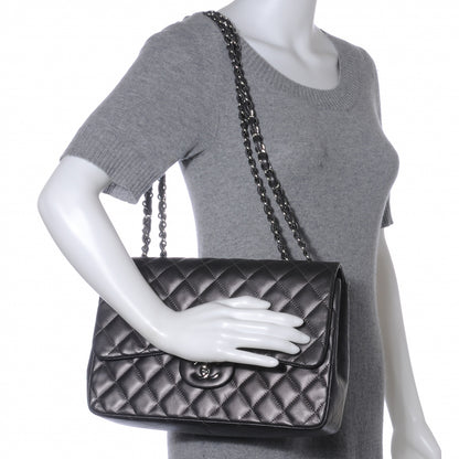Chanel Lambskin Quilted Jumbo Single Flap Dark Metallic Grey 2 of 9