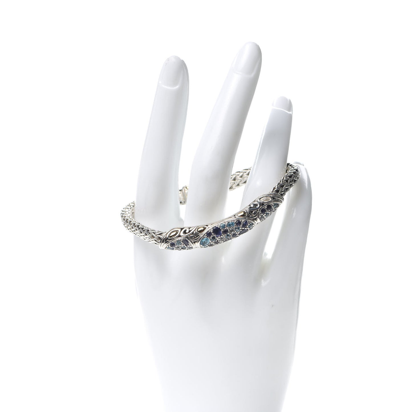 Sterling Silver Blue Topaz Amethyst Quartz Classic Chain Bracelet