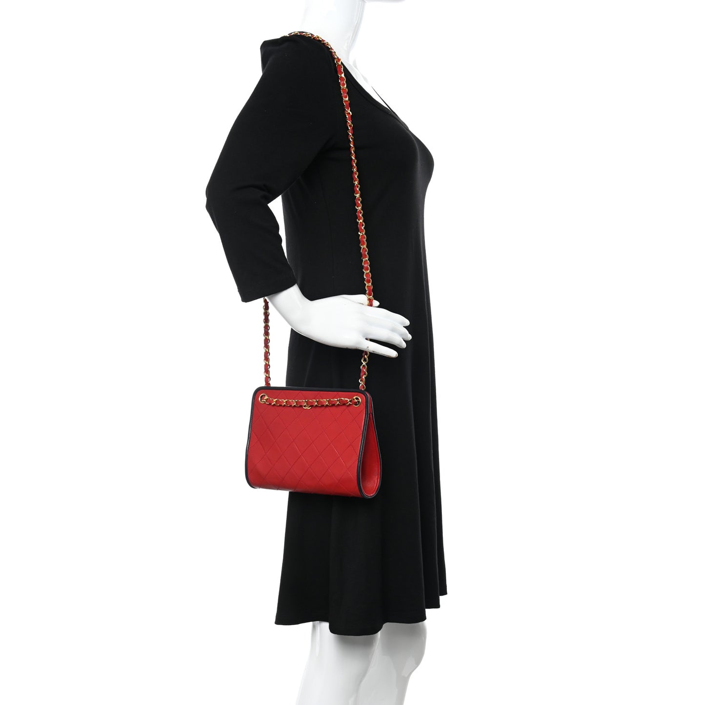 Lambskin Quilted Framed Bag Red Black