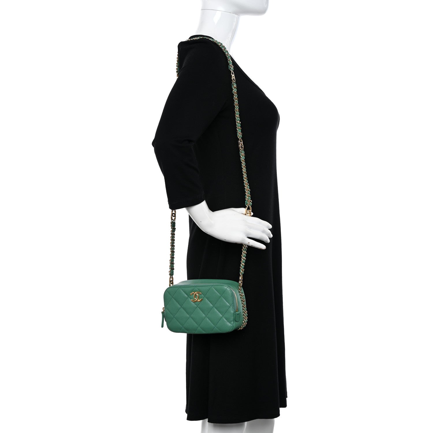 Chanel Caviar Quilted Mini CC You Camera Case Dark Green 2 of 11