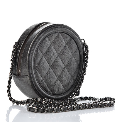 Chanel Metallic Caviar Quilted Round Filigree Crossbody Dark Silver 3 of 8