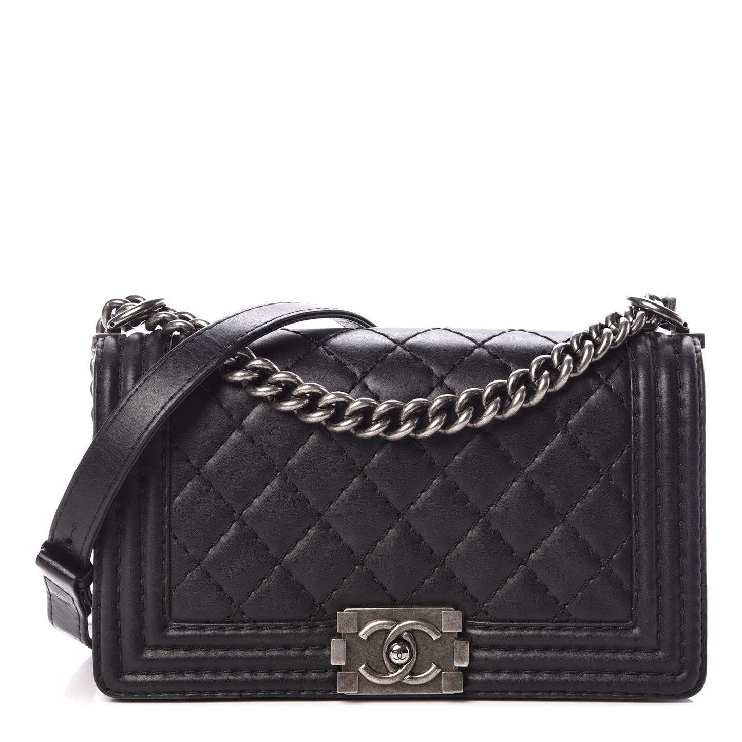 Calfskin Double Stitch Medium Boy Flap Black